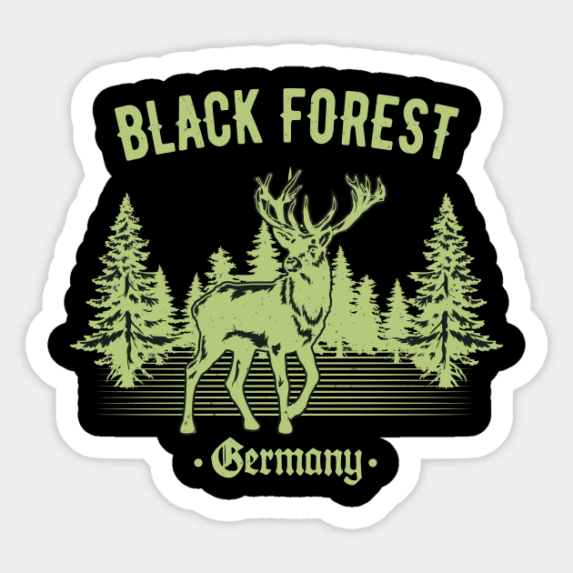 Black Forest Germany Deer with Trees Swabia Sticker by Foxxy Merch